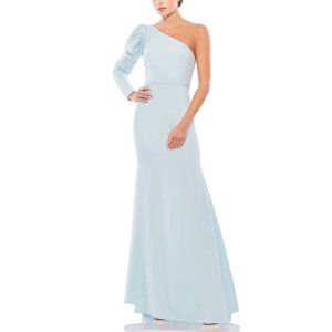 ONE SHOULDER PUFF SLEEVE GOWN SIZE 14 BABY BLUE